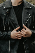 Men's tan leather bomber jacket